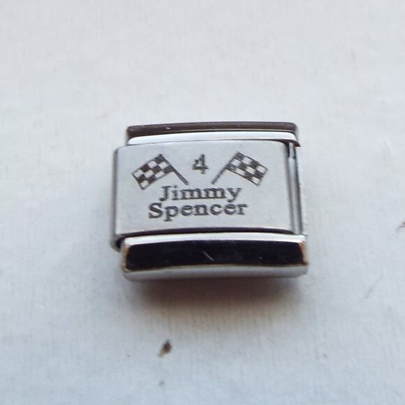 Jimmy Spencer 4 Nascar laser 9mm stainless steel italian charm bracelet link new - Picture 1 of 2